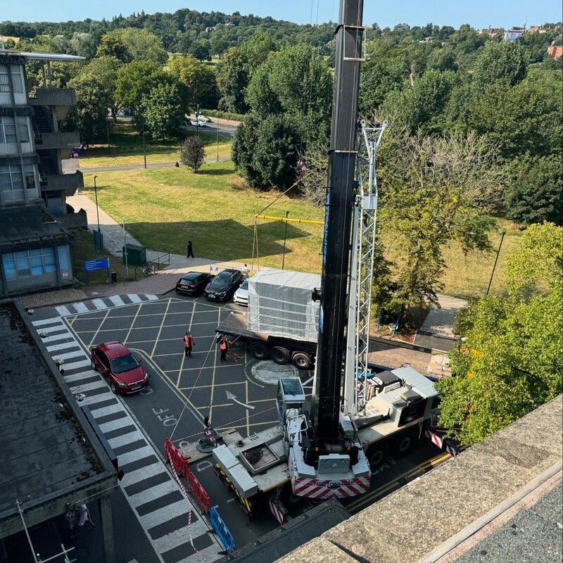 Perfect weather to lift this HTM03 compliant AHU up. #M&Ymechanical #morrisandyoungmechanical #ahs #forrestindustrial #AHU #brightsunnyday